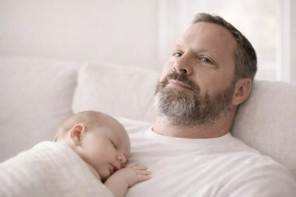 Vater mit schlafendem Baby